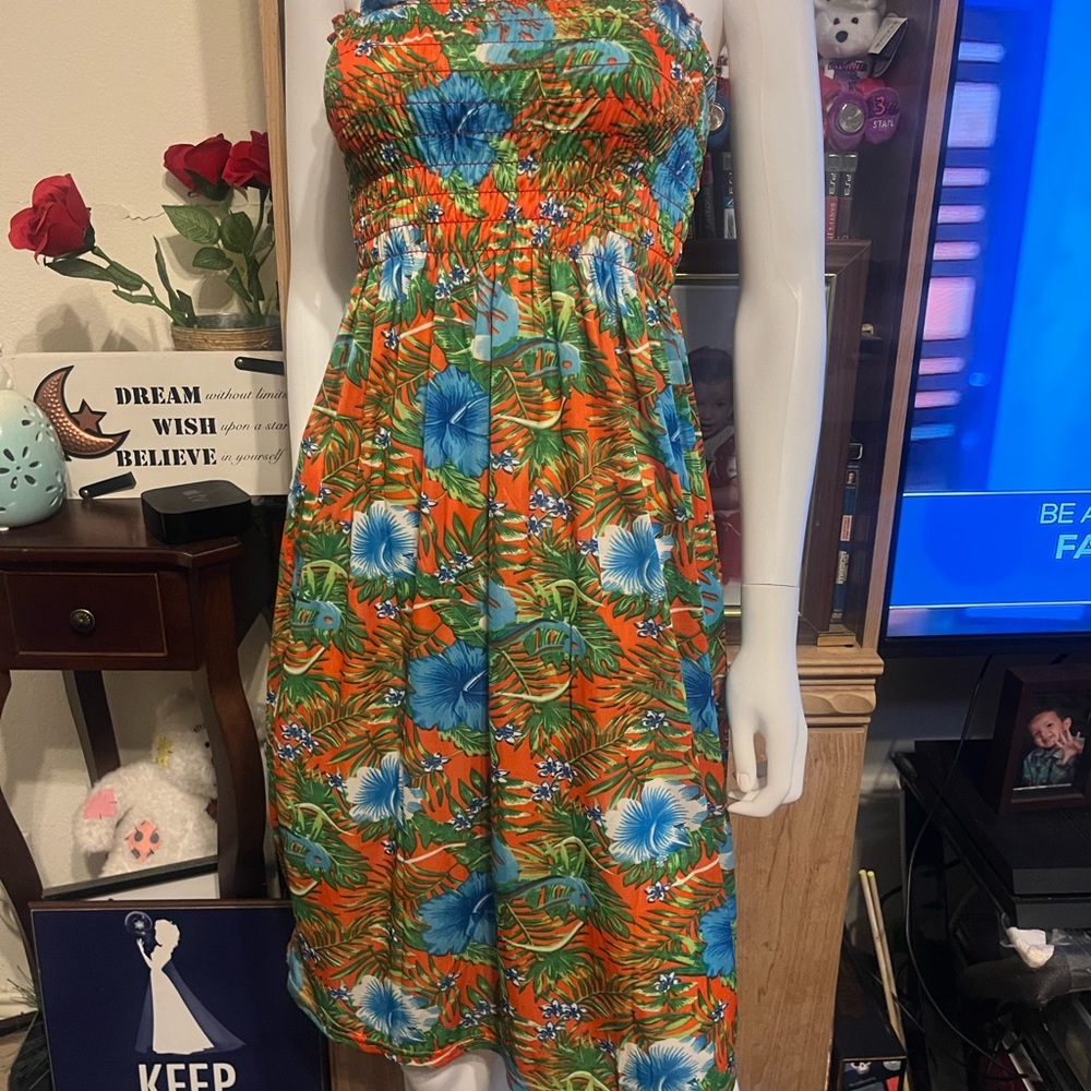 Watercolor/Blue  Dress [Hibiscus Watercolor
